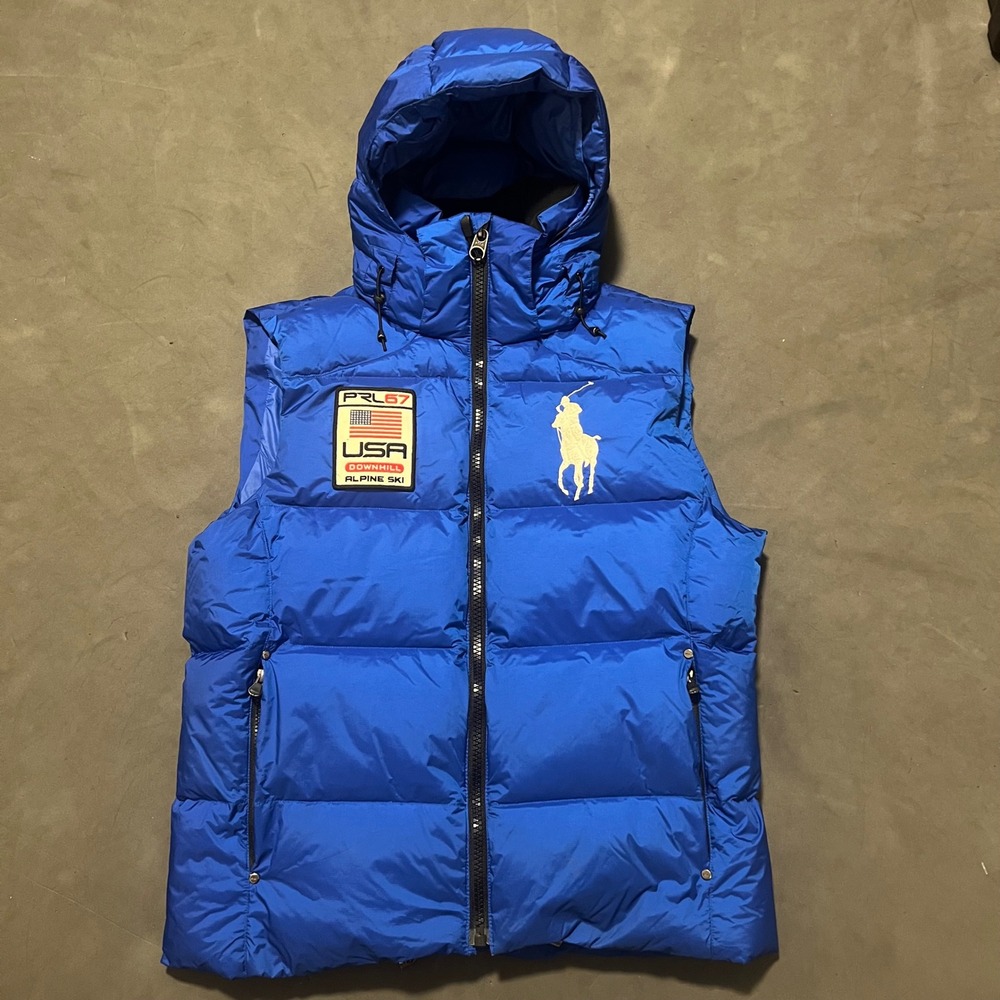 Polo‎ Ralph Lauren Vest Downhill Alpine Ski USA Blue Down Puffer Big Pony Medium